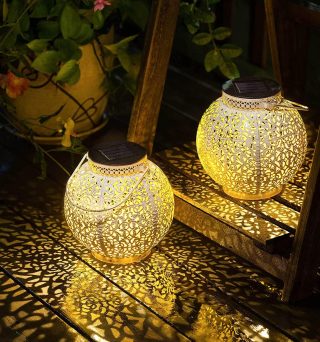 TAKE ME Solar Lanterns Lights Outdoor Waterproof Garden Laterns Metal Retro Lights for Mothers Day Gifts Mom Wife Grandma Birthday Gifts (White Set of 2)
